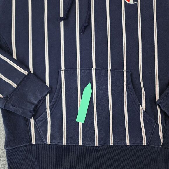 Champion Hoodie Womens Medium Blue Stripe Reverse Weave Heavyweight Sweatshirt - Picture 14 of 16